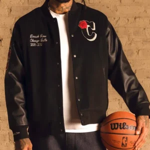 Unisex Derrick Rose Chicago Bulls Retirement Letterman Black Bomber Varsity Jacket