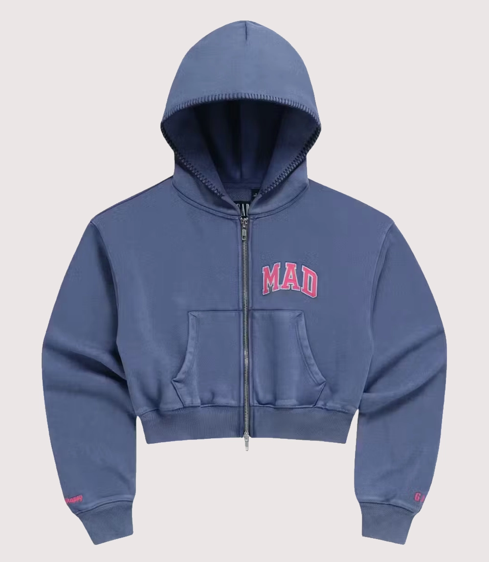 Gap x MadHappy Full-zip Cropped Blue Fleece Hoodie