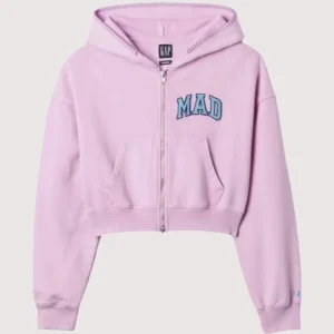 Gap x MadHappy Full-zip Cropped Pink Hoodie