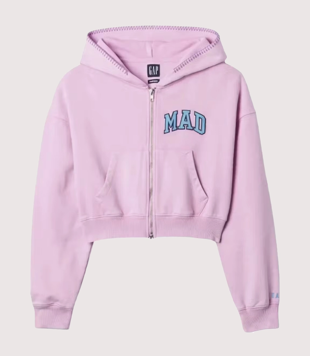 Gap x MadHappy Full-zip Cropped Pink Hoodie