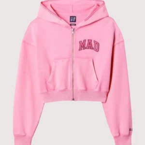 Gap x MadHappy Full-zip Cropped Hoodie Light Pink