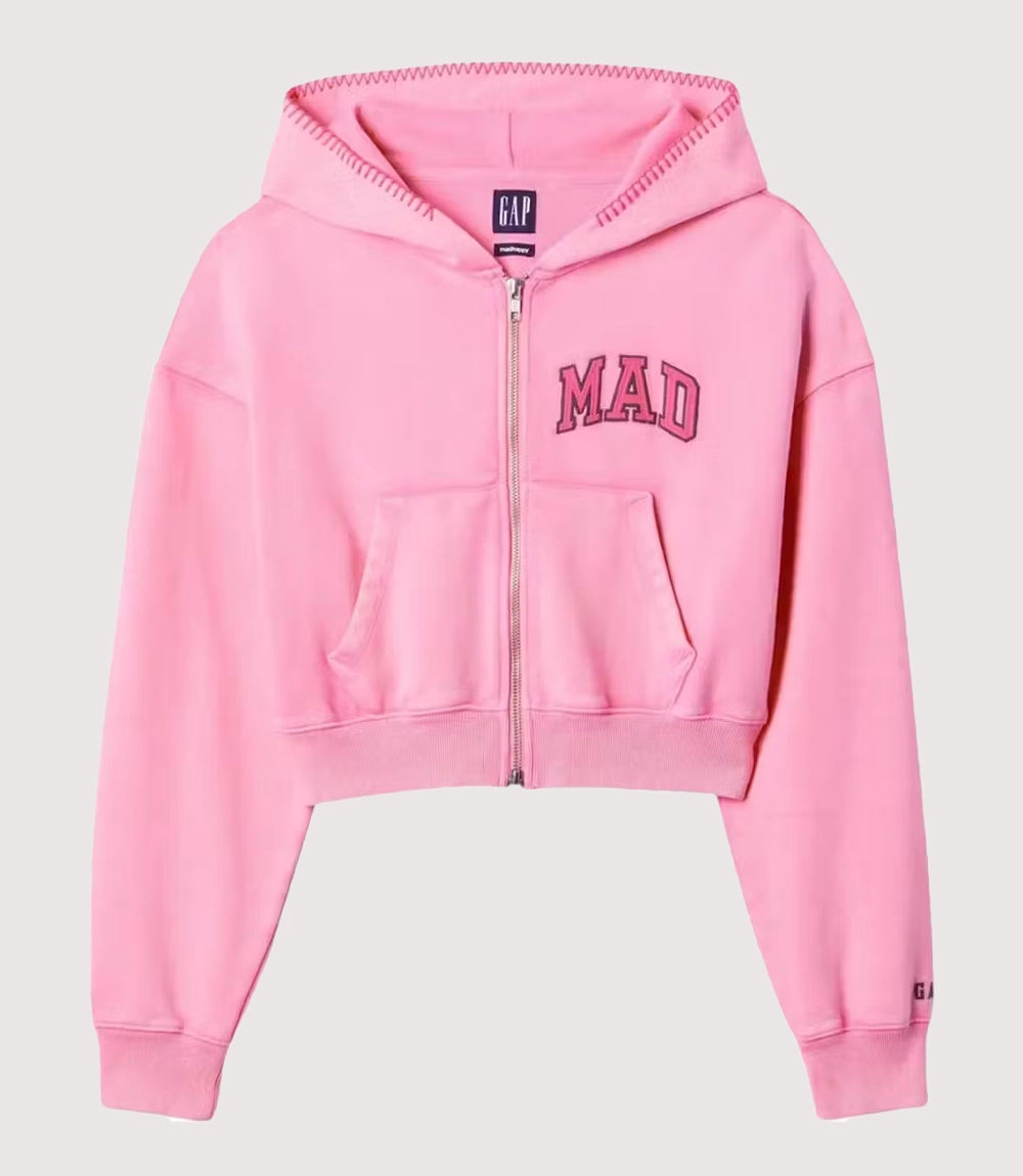 Gap x MadHappy Full-zip Cropped Hoodie Light Pink