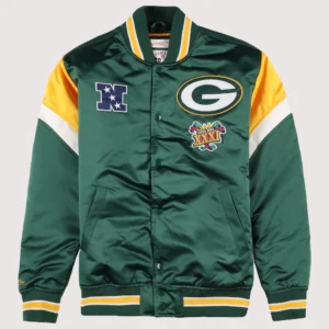 Mitchell & Ness Green Bay Packers Heavyweight Satin Varsity Jacket Green