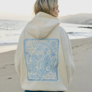 Live in the Moment Pink Palm Puff Sand Pullover Fleece Hoodie