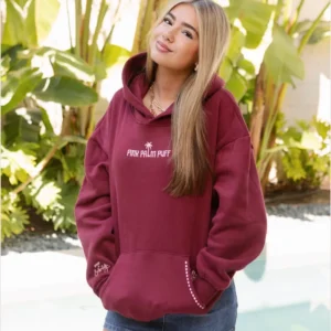 Pink Palm Puff Live in the Moment Hoodie Cherry