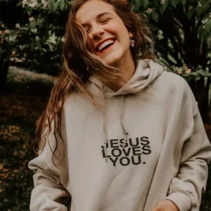 Check Front for Good News Jesus Loves You Hoodie Sand