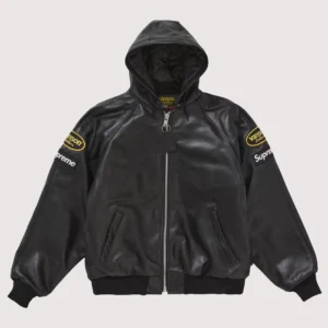 Unisex Supreme Vanson Leathers Zip-up Hooded Work Jacket Black