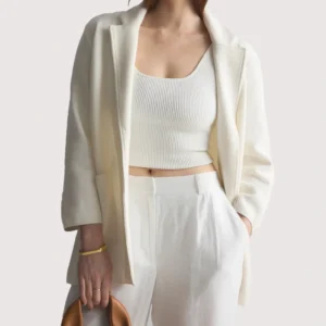 Women's White Cotton Knit Blazer