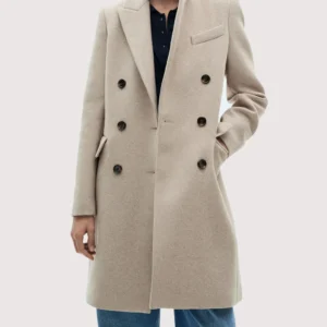 American Clothin Double-Breasted Light Grey Wool Coat For Women's