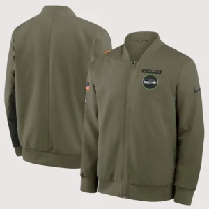 2026 Seattle Seahawks Nike Salute to Service Olive Green Bomber Jacket