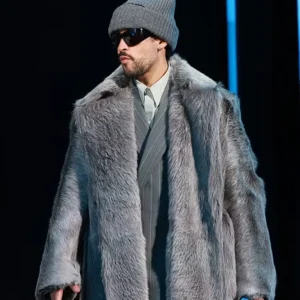 Bad Bunny Super Bowl LX Pregame & Apple Music Halftime Show Grey Fur Coat