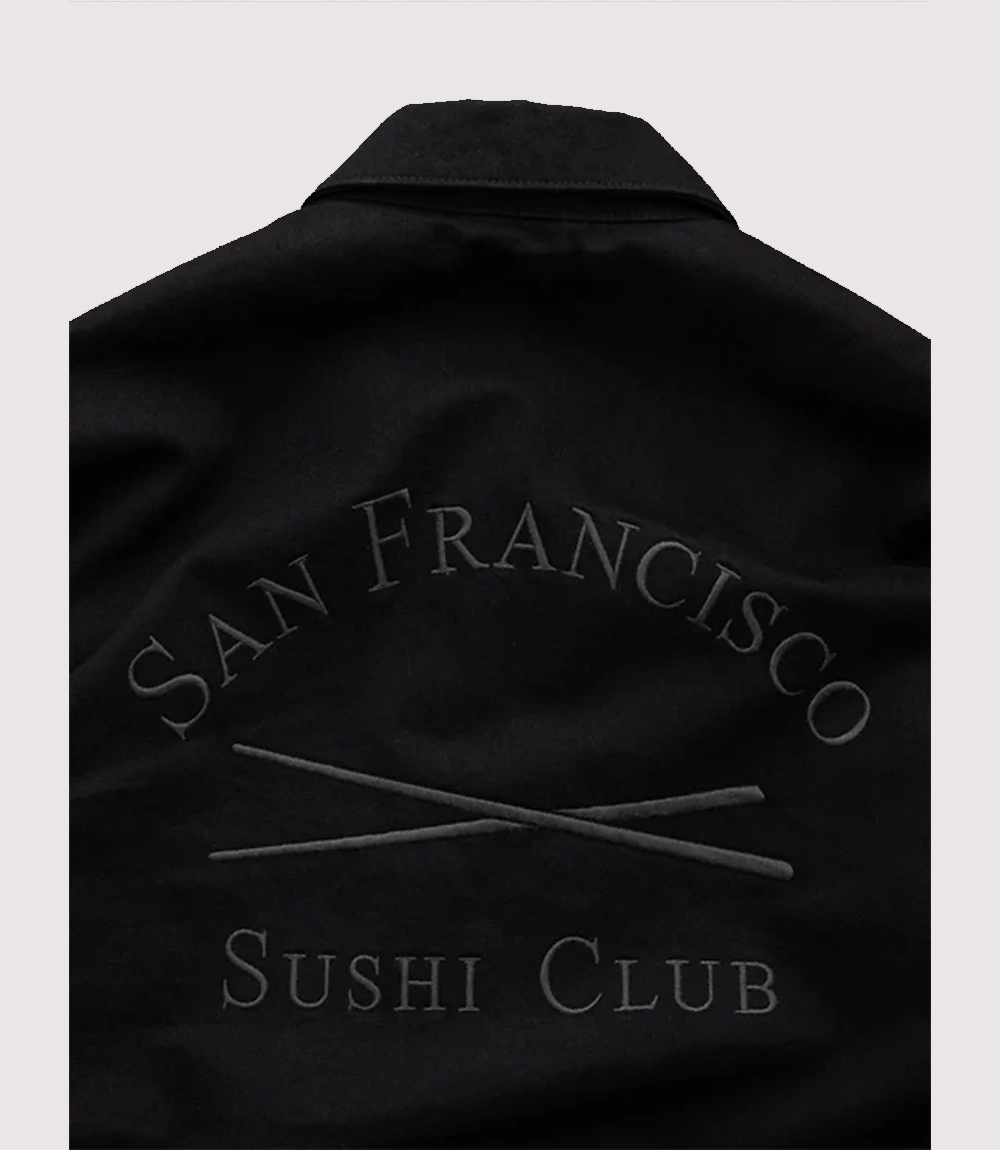 Shop Gap × Sushi Club Zip-up Black Denim Jacket For Unisex
