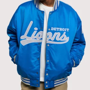 Detroit Lions Golf Wang Blue Full-Snap Satin Bomber Varsity Jacket