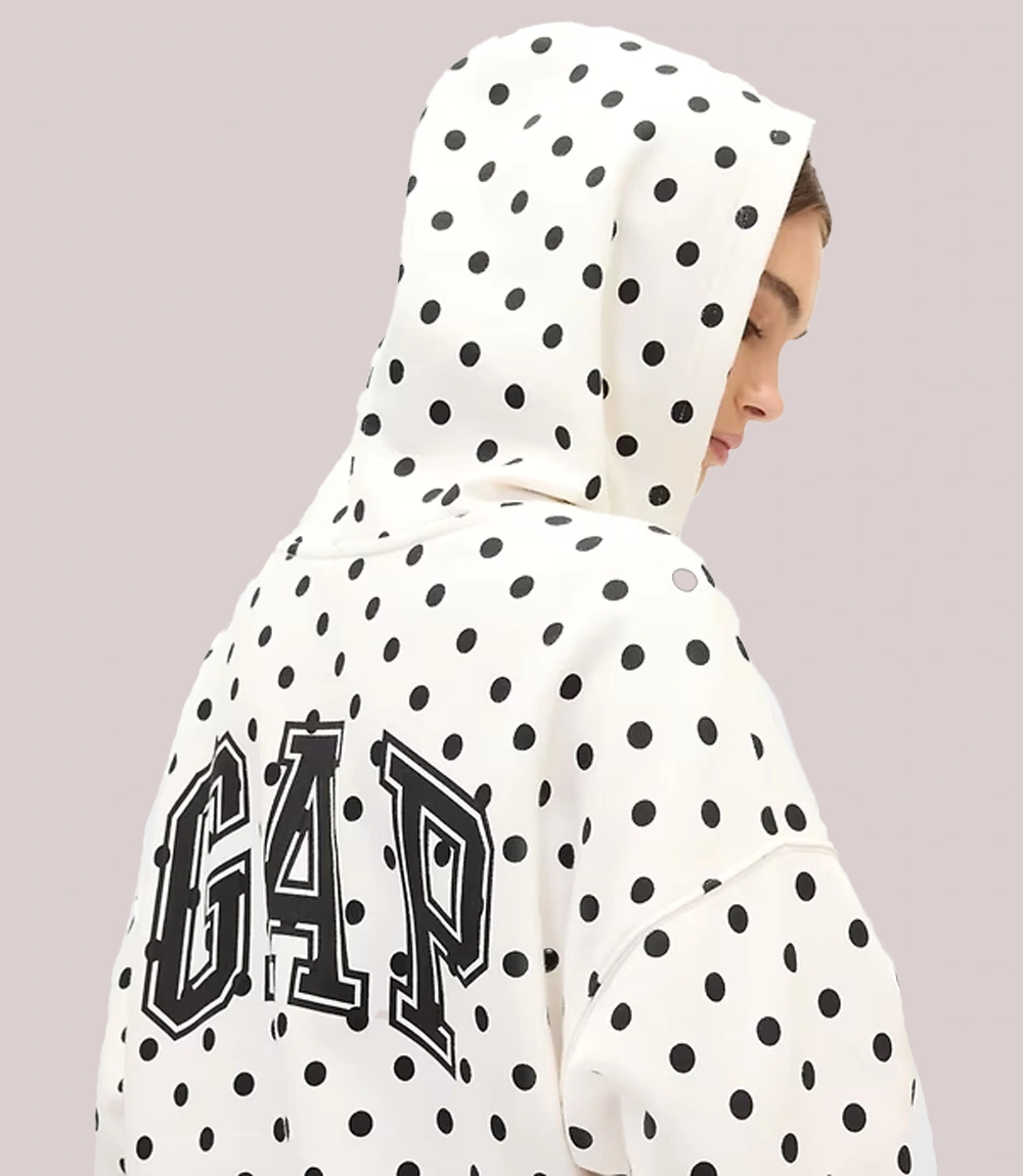 Shop Relaxed Gap Polka Dot Mini-Logo Cropped White Fleece Hoodie