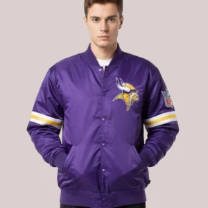 Shop Starter x Homage Vikings Purple Heavyweight Satin Varsity Jacket