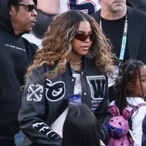 Ivy Carter OFF-White Super Bowl LX Leather Varsity Black Jacket
