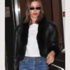 Hailey Bieber Black Copped Leather Jacket