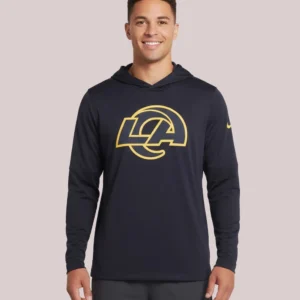 Shop Los Angeles Rams Nike Midnight Blue 2025 Rivalries Collection Sideline Dri-FIT Long Sleeve Hoodie T-Shirt