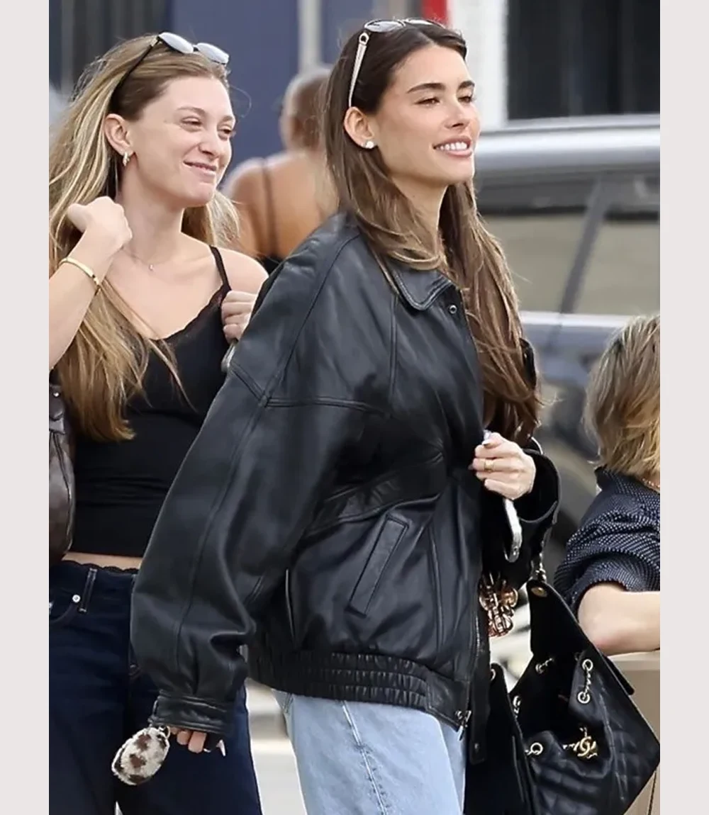 Madison Beer 2026 Black Leather Jacket