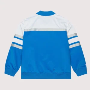 Mitchell & Ness Detroit Lions Blue Head Coach Lightweight Full-Snap Satin Varsity Bomber Jacket