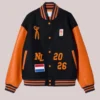 Unisex Netherlands Denham Team Orange And Black Wool Varsity Jacket