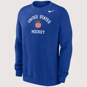 Unisex Nike USA Hockey Olympic Club Fleece Crewneck Blue Sweatshirt