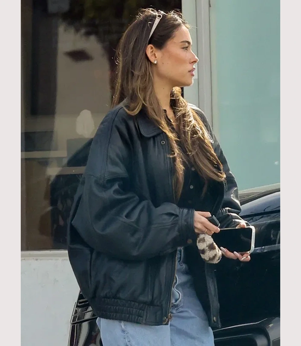 Madison Beer 2026 Black Oversize Leather Jacket