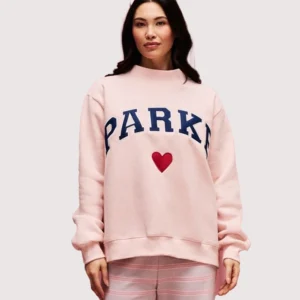 Parke Valentine’s Drop 2026 Heart Pink Varsity Mockneck Sweatshirt