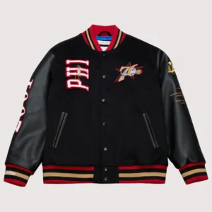 Philadelphia 76ers Hardwood Classics 76 Black Varsity Jacket