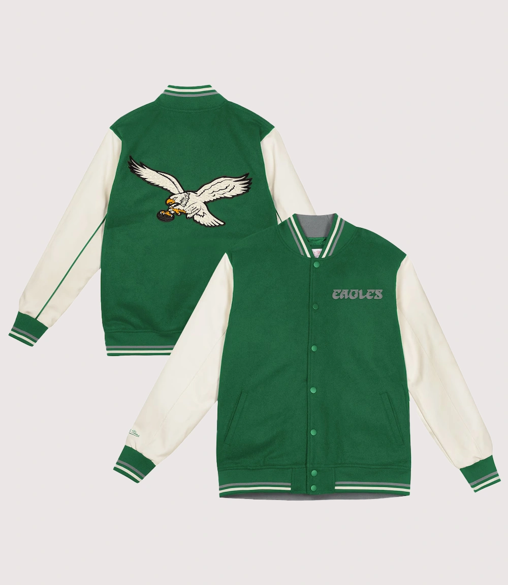 Mitchell & Ness Philadelphia Eagles Kelly Green Full-Snap Wool Varsity Jacket
