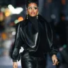 Oversized Phoebe Philo Teyana Taylor Black Leather Jacket For Sale