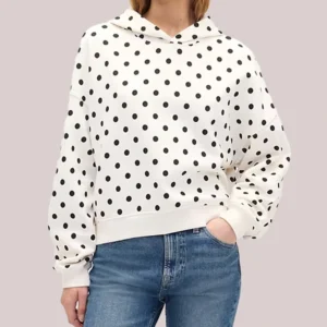 Gap Polka Dot Relaxed Mini-Logo Cropped White Fleece Hoodie