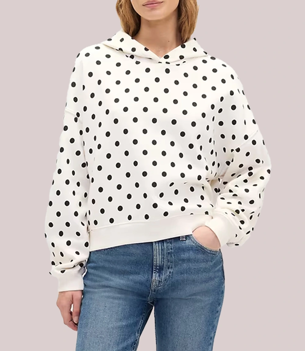 Gap Polka Dot Relaxed Mini-Logo Cropped White Fleece Hoodie