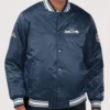 Unisex Starter College Navy Seattle Seahawks Two-Time Super Bowl Champions Varsity Satin Full-Snap Navy Jacket