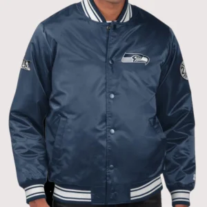 Unisex Starter College Navy Seattle Seahawks Two-Time Super Bowl Champions Varsity Satin Full-Snap Navy Jacket