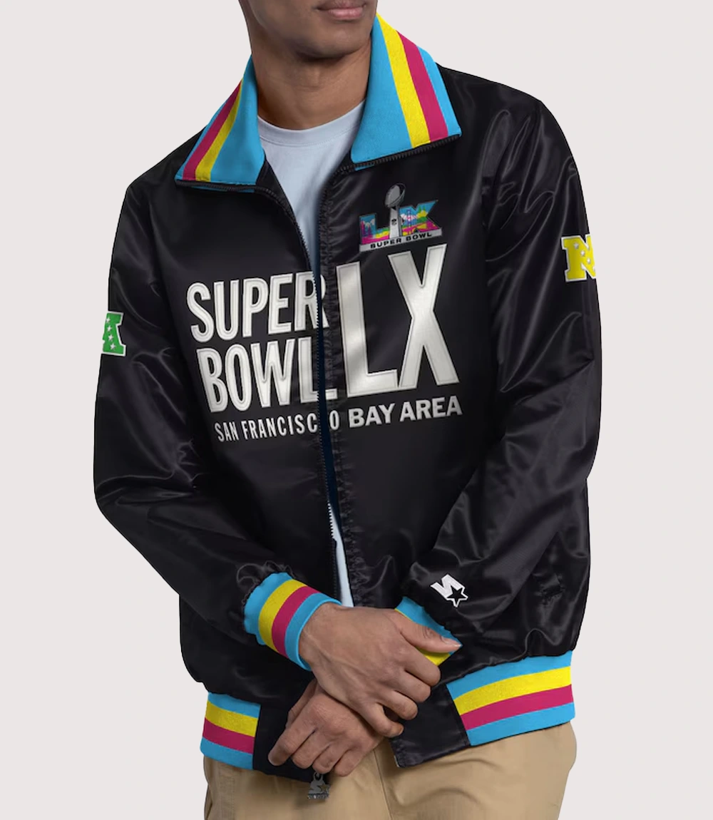 Unisex 2026 Super Bowl LX Starter Captain Full-Zip Black Satin Varsity Jacket