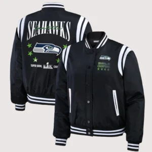 Women's Seattle Seahawks WEAR by Erin Andrews Black Super Bowl LX Champions Full-Snap Bomber Jacket
