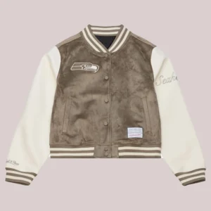 Mitchell & Ness Seattle Seahawks Women's Tan Full-Snap Varsity Jacket