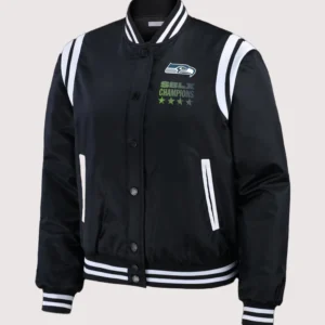 Women's Super Bowl LX Champions Seattle Seahawks WEAR by Erin Andrews Black Full-Snap Bomber Jacket