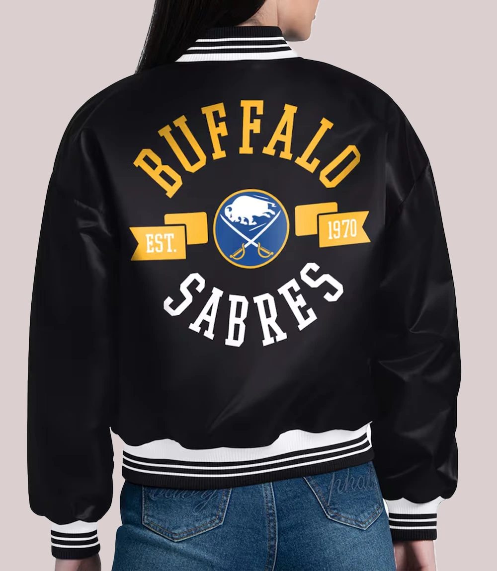 Buffalo Sabres Starter Women's Printed Round Team Logo Satin Varsity Full-Snap Jacket - Black