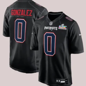 New England Patriots Christian Gonzalez Nike Super Bowl LX Patch Carbon Fashion Game Black Jersey