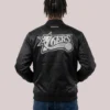 Philadelphia 76ers Mitchell & Ness Chrome Satin Bomber Jacket Black