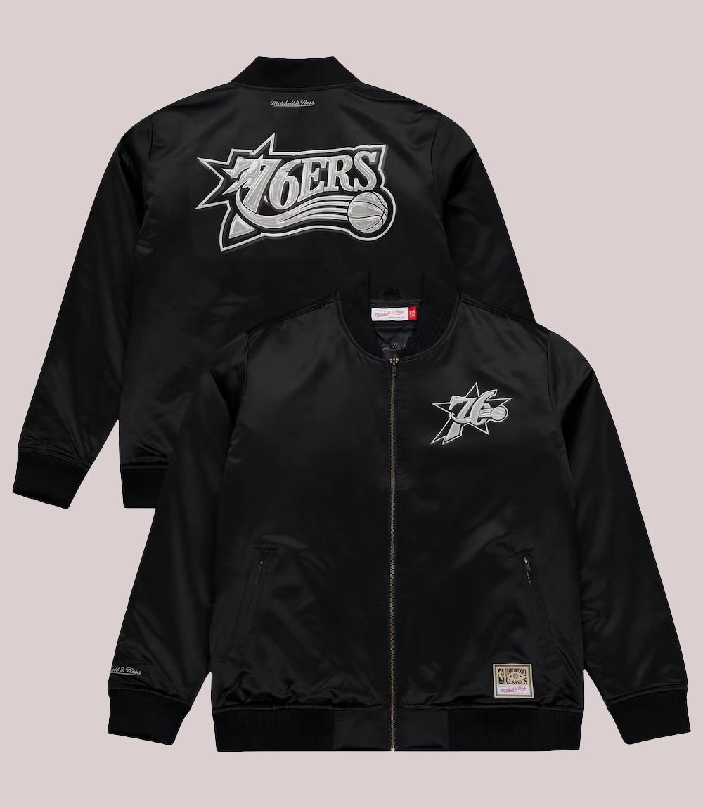 Mitchell & Ness Philadelphia 76ers Chrome Satin Bomber Full-Zip Jacket Black