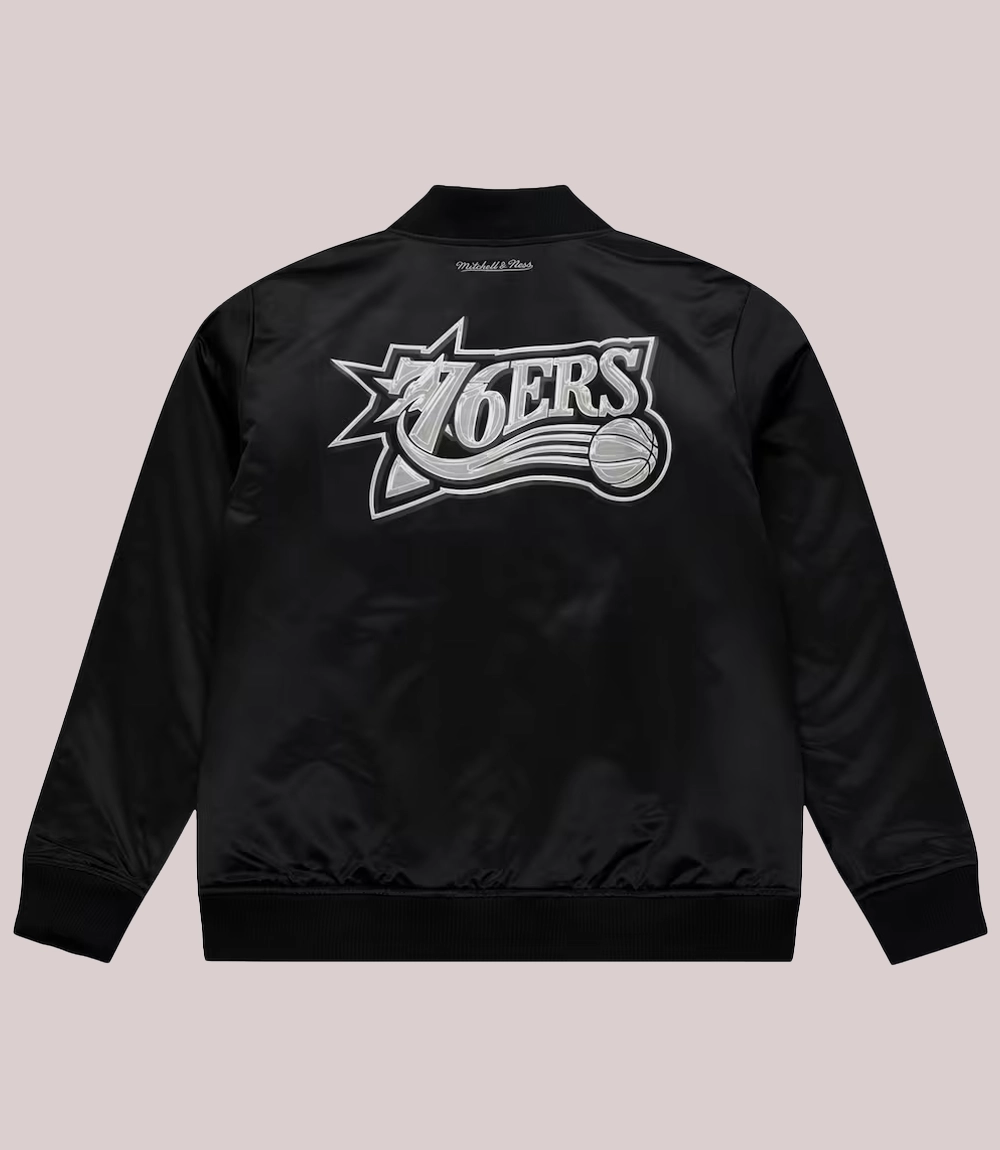 Mitchell & Ness Philadelphia 76ers Chrome Satin Bomber Full-Zip Black Jacket