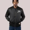 Philadelphia 76ers Mitchell & Ness Chrome Black Satin Bomber Jacket