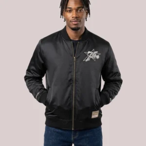 Philadelphia 76ers Mitchell & Ness Chrome Black Satin Bomber Jacket