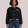 Buy Tommy Hilfiger Padded Varsity Cropped Black Bomber Jacket