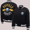 Buffalo Sabres Starter Women's Printed Round Team Logo Satin Varsity Black Full-Snap Jacket