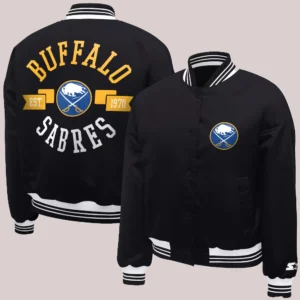 Buffalo Sabres Starter Women's Printed Round Team Logo Satin Varsity Black Full-Snap Jacket