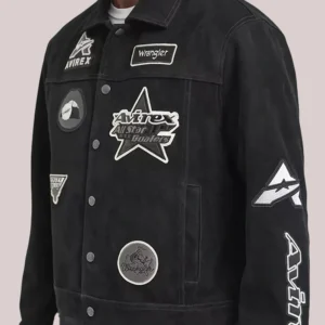 Wrangler x Avirex Suede Leather Black Trucker Jacket